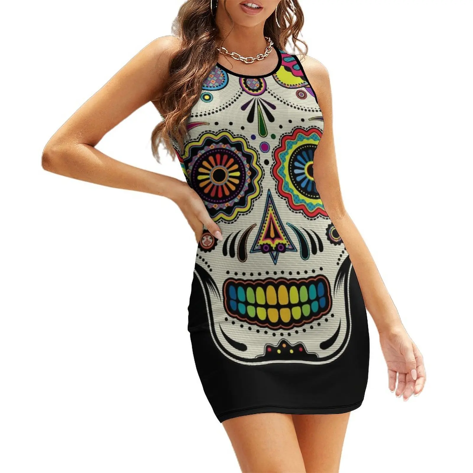 

Sugar Skull Day of the Dead Sleeveless Sundress birthday dress for women dress summer clothes for women