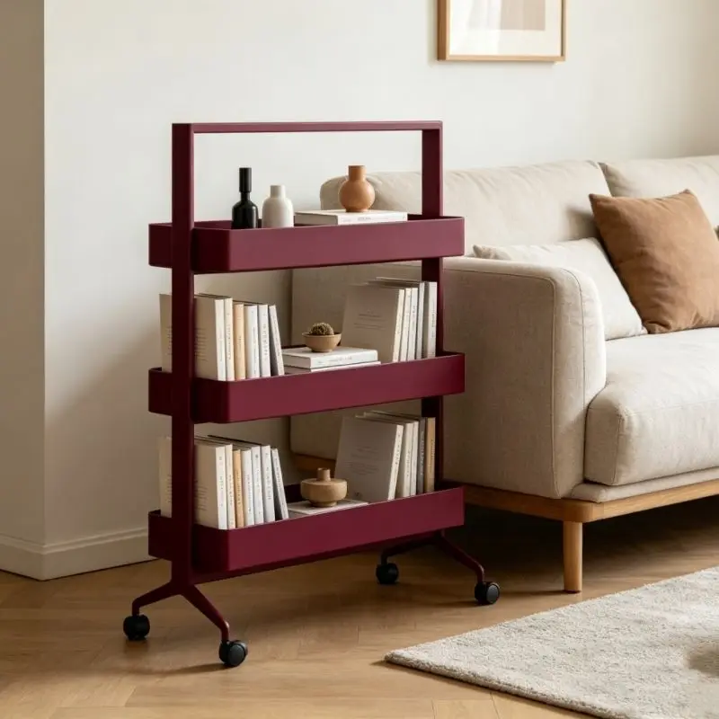Moving side sofa multi-layer storage rack, living room home with wheeled snack cart bedside rack