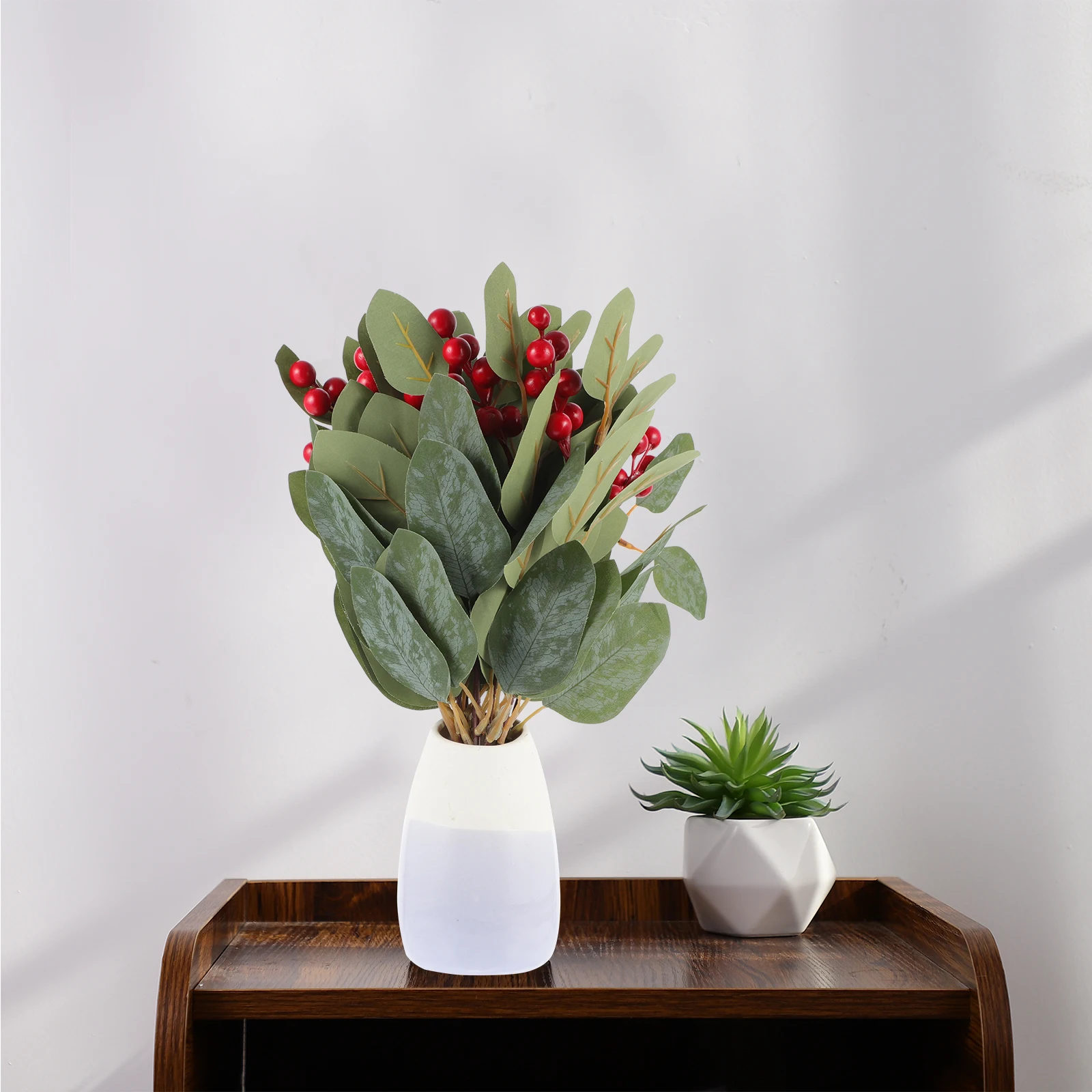 

10 Pcs Artificial Eucalyptus Leaves Fake Greenery Plants Simulated Faux Leaf Decorations Home Wedding Party Christmas Red Fruits