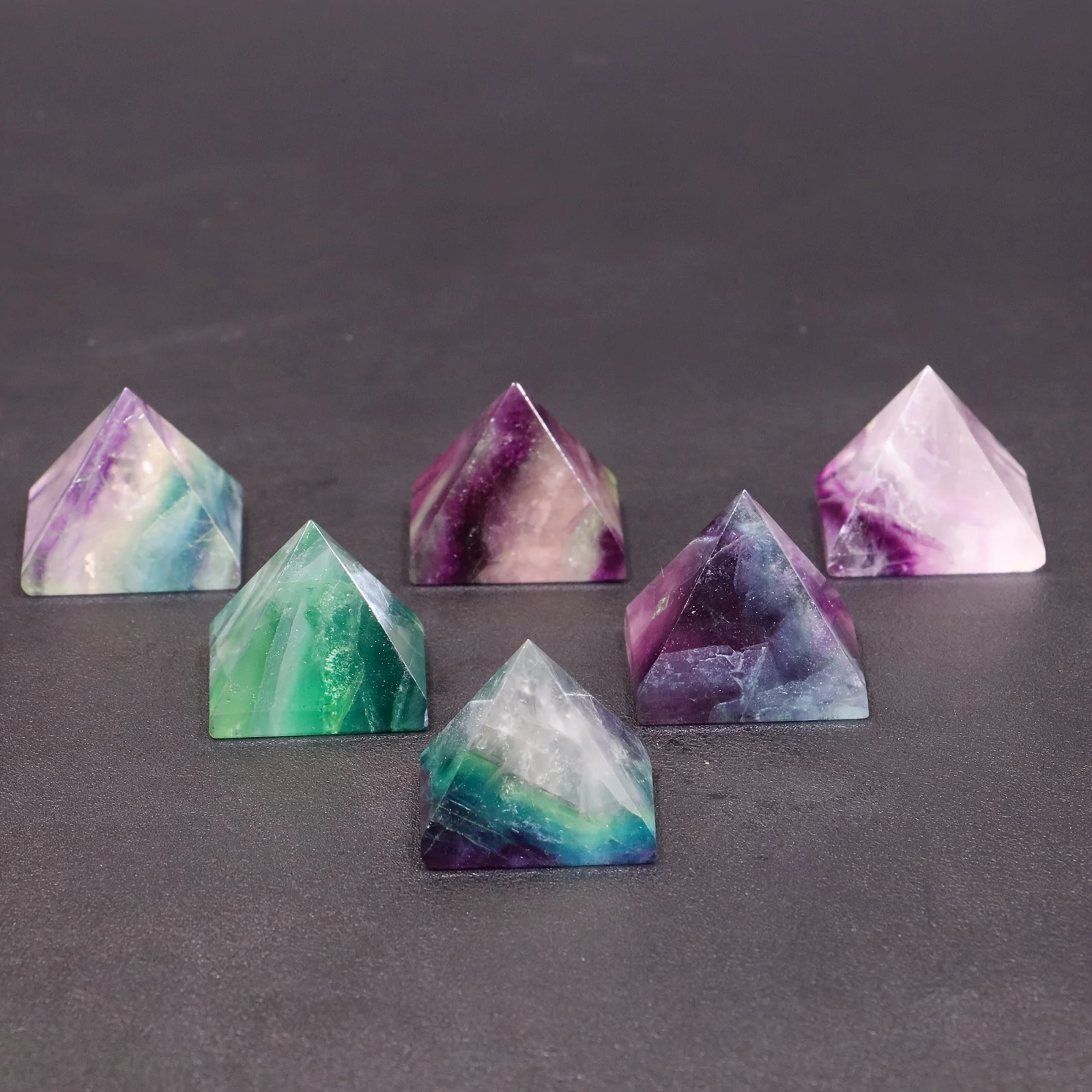 1 Fluorite colored crystal pyramid decoration, meditation crystal suitable for home living room office decoration, holiday gift