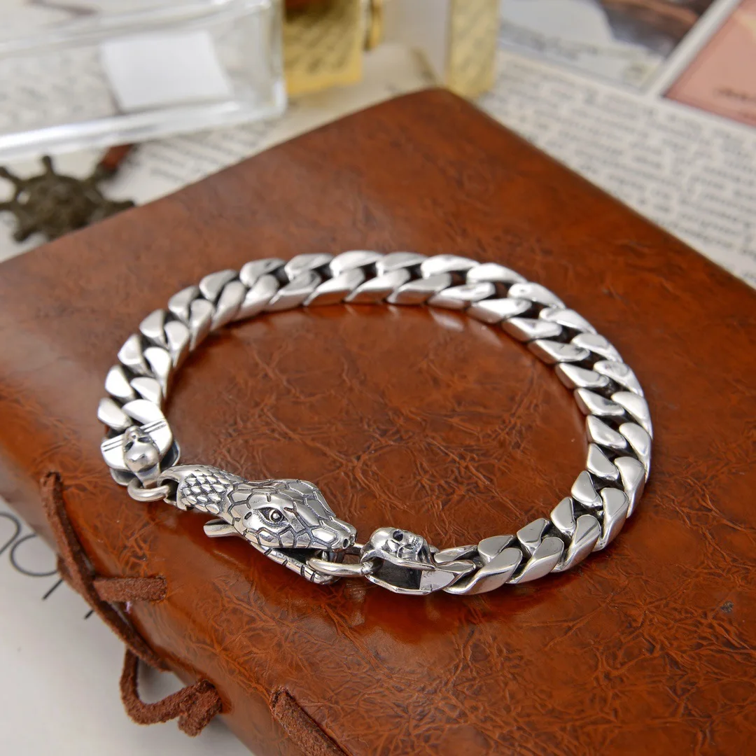 

European and American S925 sterling silver domineering snake head men's Python cool personality fashion retro punk bracelet