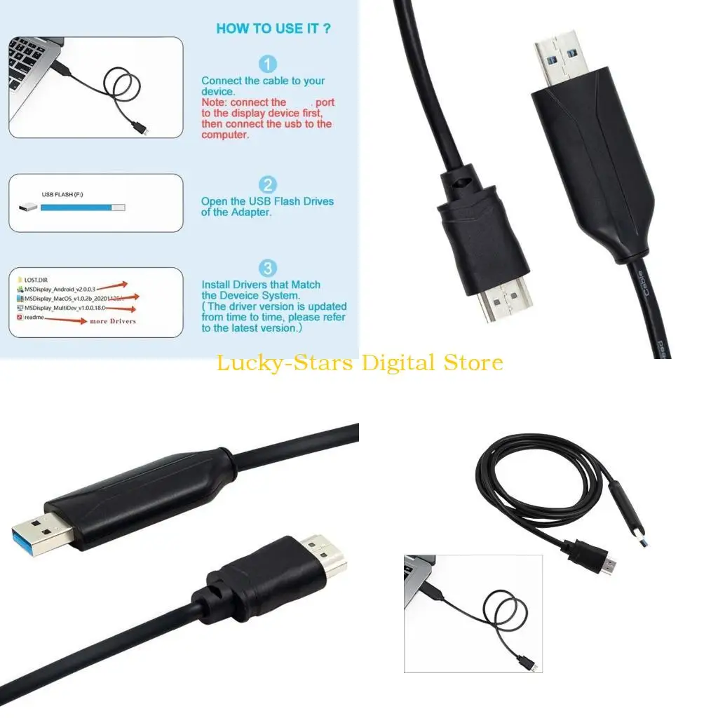 

T3EE USB3.0 Converter Adapter Cable Support Mirror & Extend Modes for Computer 1080P@60Hz Male to Male Connector Video Cord