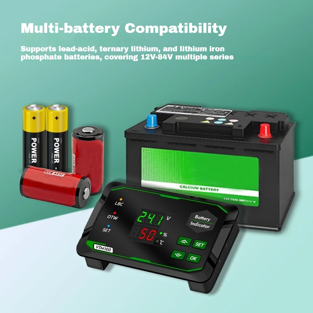 

VTM100 DC7-100V Intelligent Digital Display Voltage and Electrical Quantity Indicator for Ternary/Lithium Iron/Acid Batteries