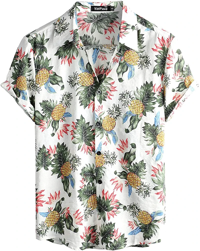 Men's Shirts Streetwear Beach Male Shirt Short Sleeve Eu Size Plus 6XL Pineapple 3d Hawaiian Shirt Man Oversized Summer Casual