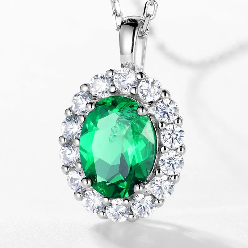 925 Silver Emerald Cut Lab Grown Necklace Fine Jewelry 6*8mm Gemstone Necklaces White Gold Plated image 3