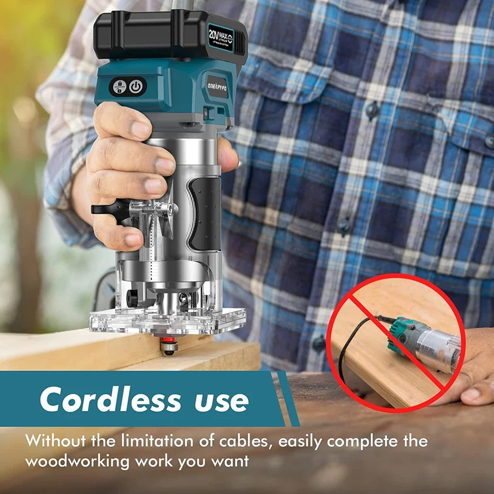 Imagem -02 - Brushless Elétrico Mão Aparador para Makita Cordless Wood Router Carpintaria Gravura Slotting 18v Bateria Velocidades