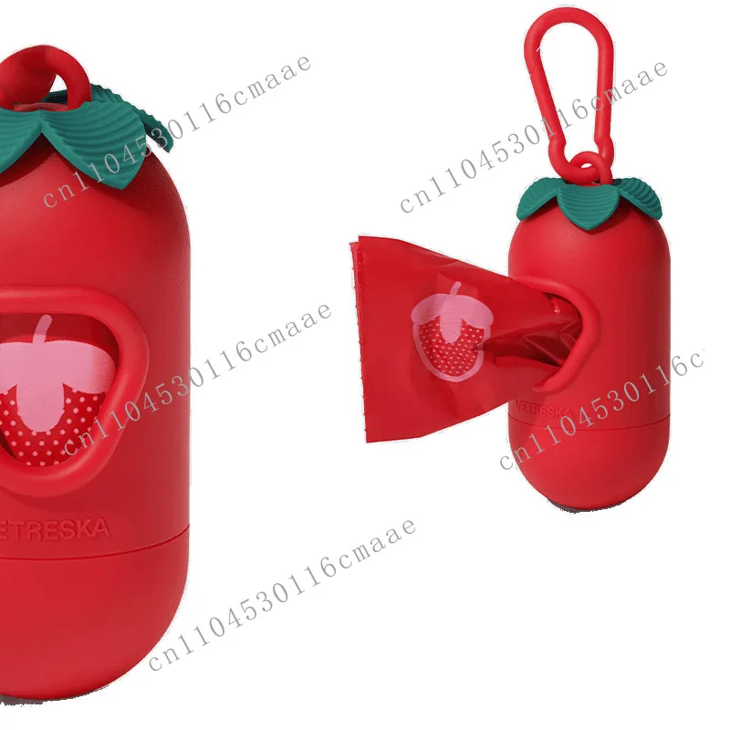 

Portable Strawberry Capsule Poop Collector Biodegradable HDPE EPI Dog Poop Collection Bag 7-Roll Box Set Essential Dog Walking