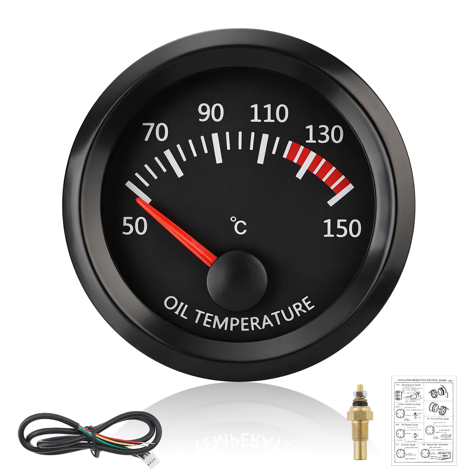 52 mm 12V Oil Temperature Gauge for Car/Boat/Truck/ATV with External Sensor