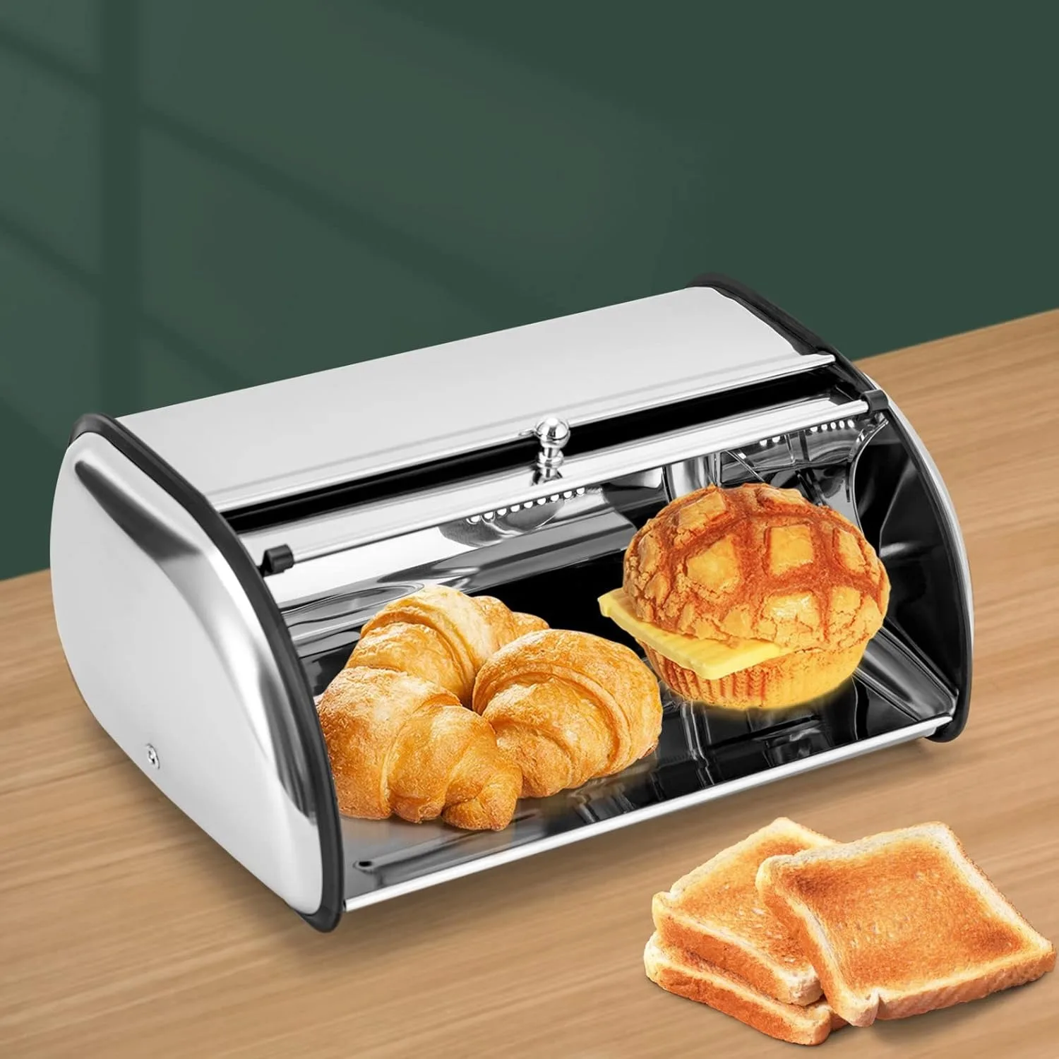 Metal Bread Box, 410 Stainless Steel Bread Box, Bread Box with Front Flap, Mosquito Resistant Bread Container for The Kitchen