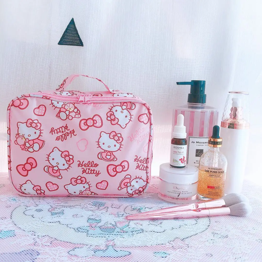 Bolsa de maquillaje con estampado de Hello Kitty para mujer, neceser de alta capacidad, impermeable, Sanrio Melody, Cinnamoroll