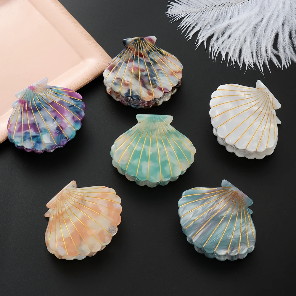 1PC Shell Shape Hair Clips Acetate Barrette Beauty Crab Hairgrip Headwear Acrylic Beach Hairpins Hair Claws Styling Accessories