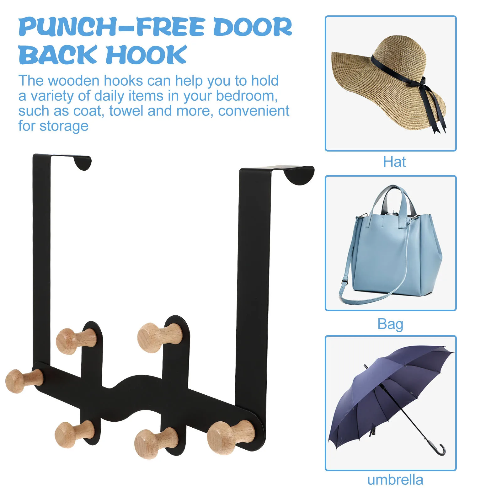 

Over The Door Hanger with 6 Wooden Hooks Clothes Towel Coat Rack Space Saving Organizer for Home Use Door Hanger