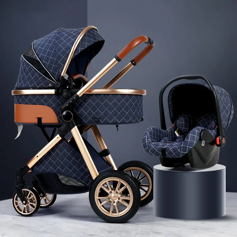 

High Landscape Baby Stroller, 3 in 1, Portable Pushchair, Baby Cradle, Infant Carrier, Cart, Can Sit Can Lie, Free Shipping