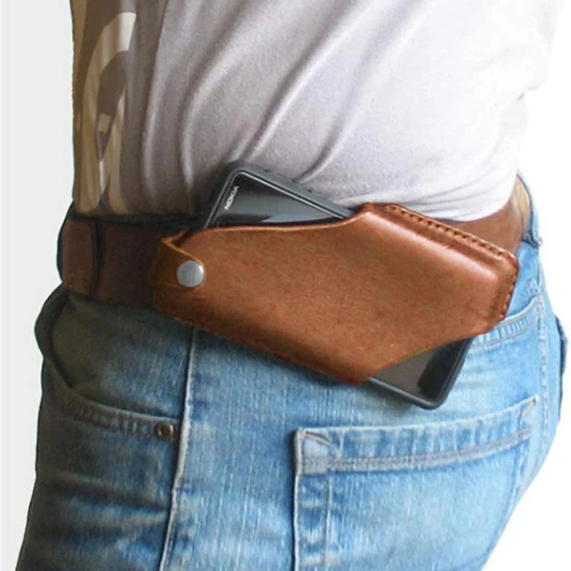 Image of Vintage Handytasche PU Kunstlederhülle mit Gürtelschlaufen Handy Gürtelabdeckung Hüfttaschen zum Wandern, Workouts, Klettern