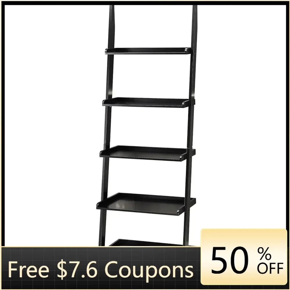 

American Heritage 5 Shelves Bookshelf Ladder Bookcase Black Freight Free Shelf Living Room Furniture Home