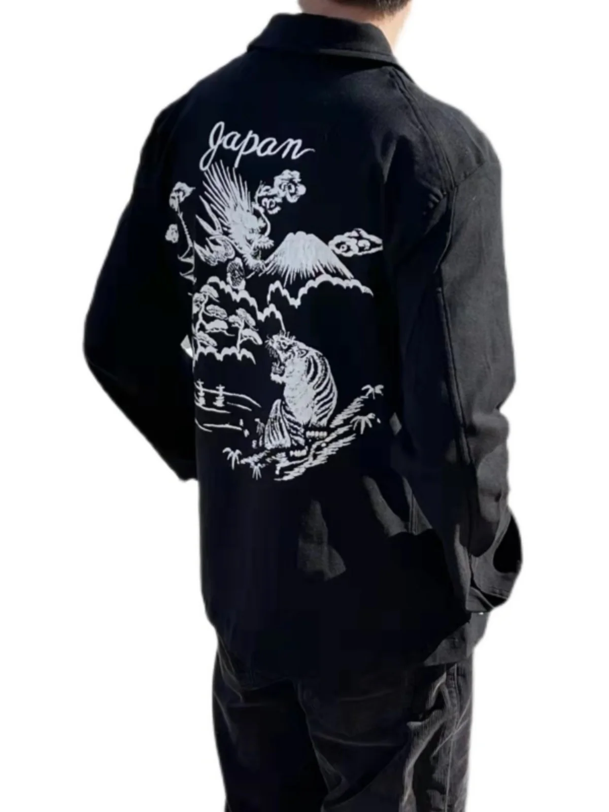 

Casual Vintage Dragon And Phoenix Animal Print Zipper Jaet Loose Fit Spring Outerwear Youth Faion round Ne Long Sve ...