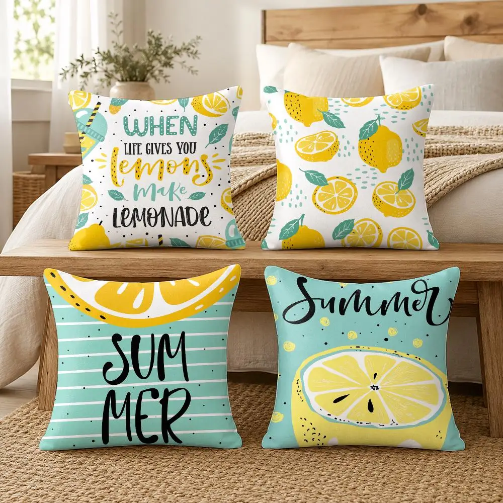 Fresh Lemon Summer Art Cushion Cover Soft Short Plush Pillow Cover Smooth Cozy Texture Cushion Case Home Decor