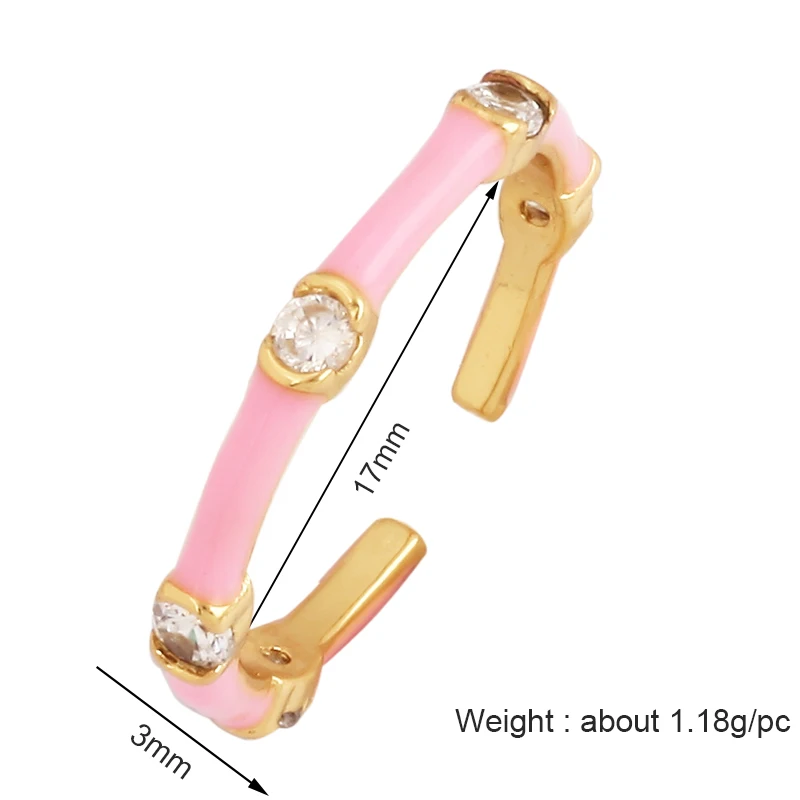 Unique Style Fashion Colorful Geometry Finger Ring,18K Gold Plated Zircon Open Adjustable Rings Jewelry Findings Supplies L08