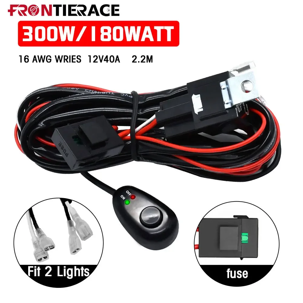 Universal Car LED Fog Light on/Off Switch Wiring Harness 300w Relay 12v 40A LED Light Bar Wiring Harness Kit Switch