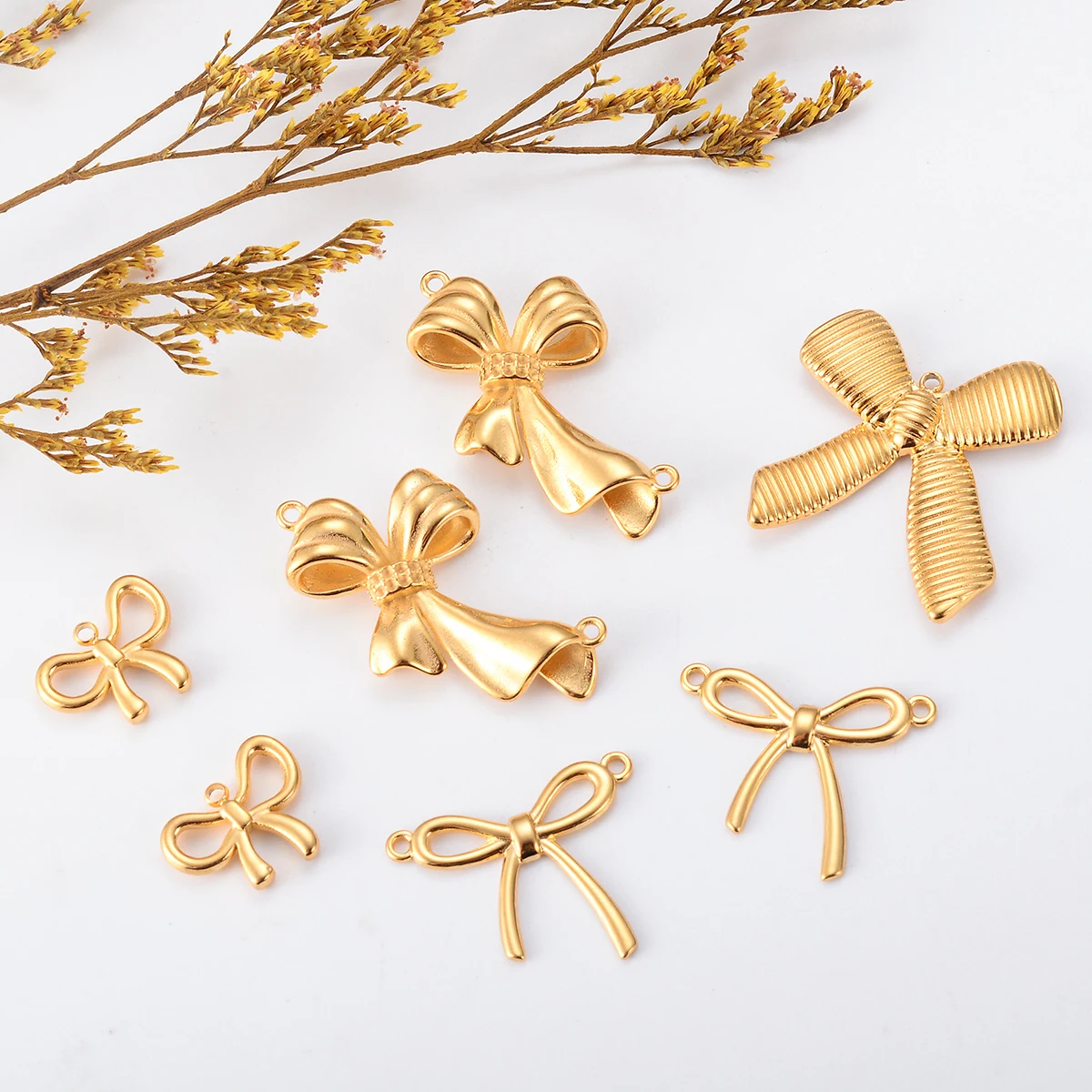 Wholesale 4pcs/lot Butterfly Knot Charm Connector Stainless Steel Pendants DIY Necklace Jewelry Making Accessories No Fade