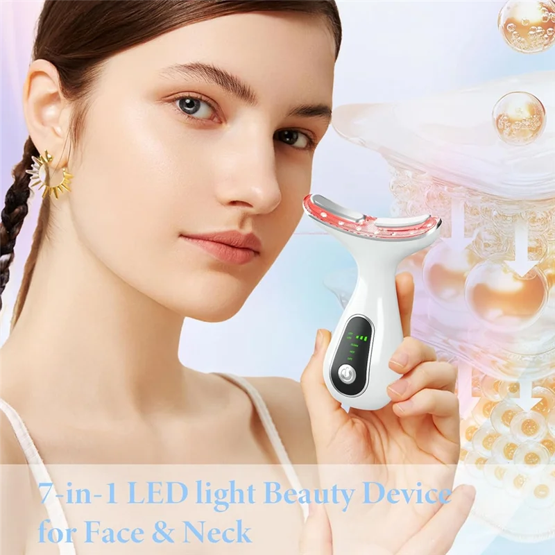 LITE-Per dispositivo per massaggio viso e collo Massaggiatore viso a 7 colori per lifting facciale con 113 °   Bacchetta con funzionalità di vibrazione e pulizia F&