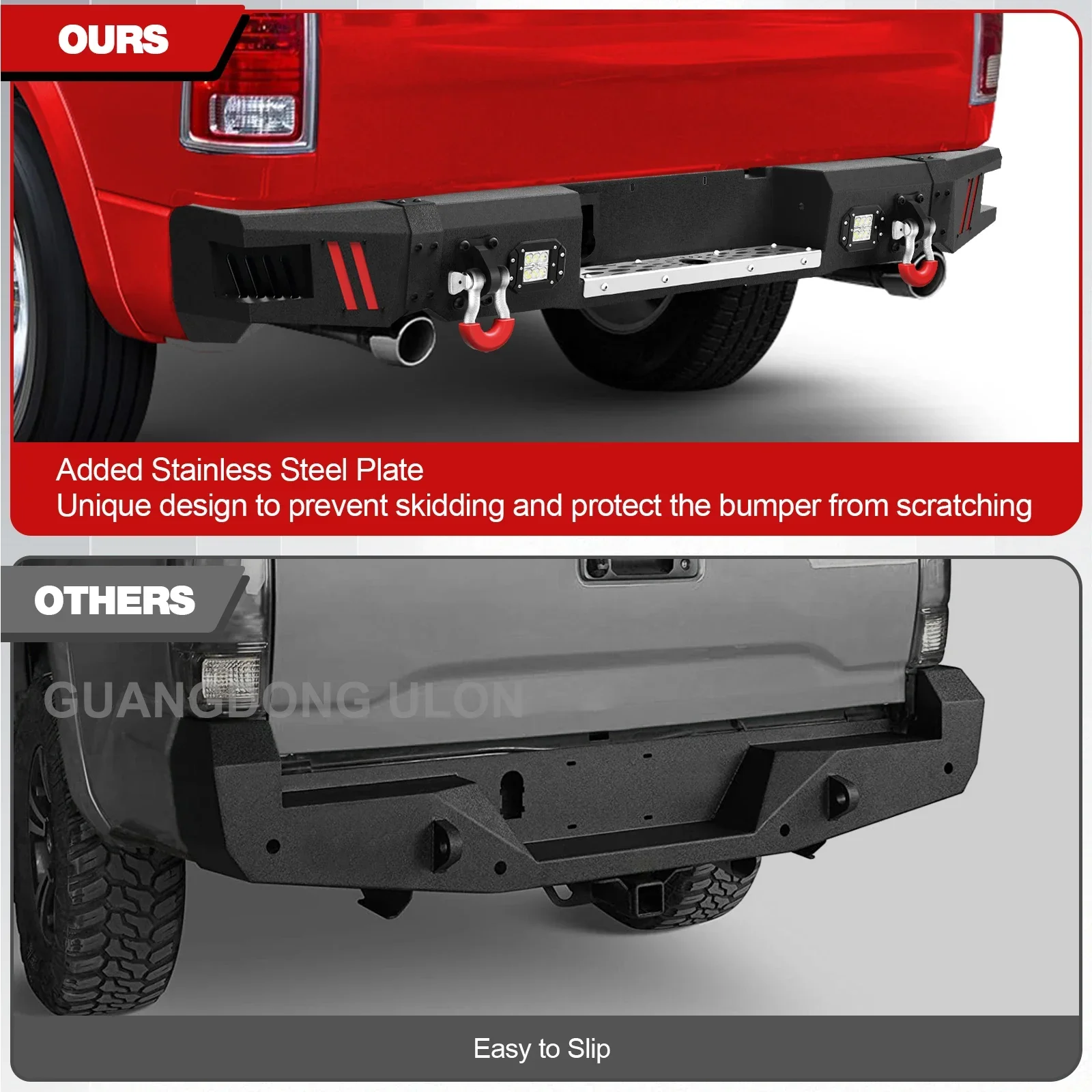 4x4 Rear Step Bumper with Hook for Dodge Ram 1500 2013-2018, Heavy Duty Carbon Steel Off-Road Pickup Truck Bumper