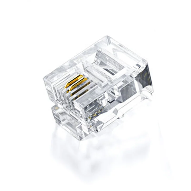 50/100PCS RJ9 Connector 6P2C Modular Plug Gold Plated for 2-core Telephone cable