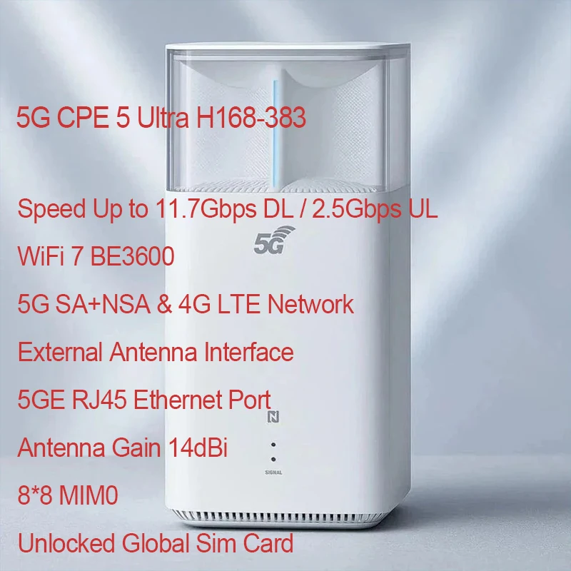 Brovi 5.5G Indoor CPE H168-383 Tri-band WiFi 7 BE3600 5GE Port Antenna Gain 14dBi 5G 4G LTE Wireless Router With Sim Card Slot