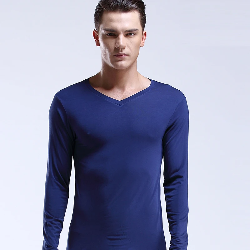 Herren Slim Fit Basic V-Ausschnitt Thermounterwäsche, Einteiliger Tiefausschnitt-Baselayer, Enganliegendes Dünnes Oberteil