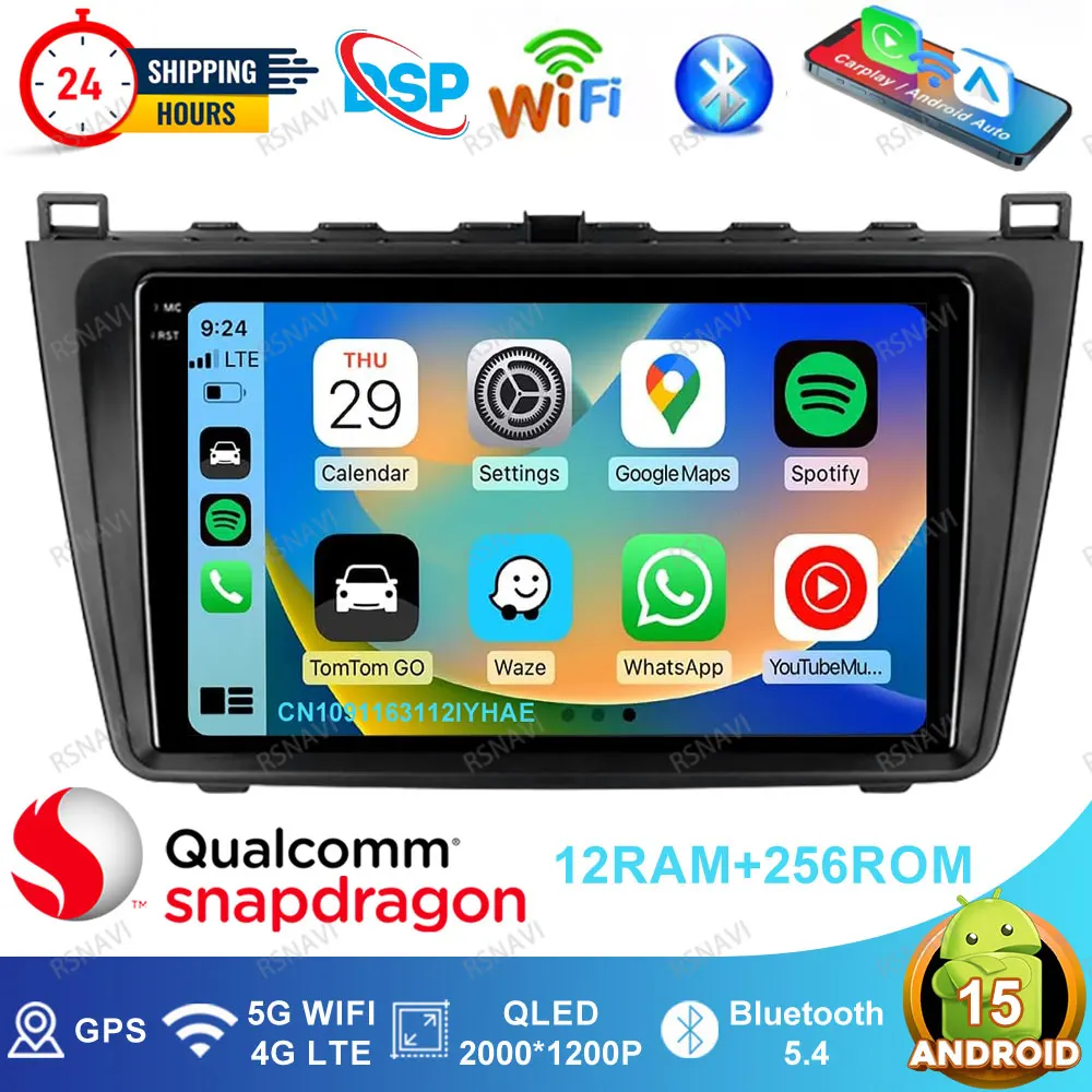 

Автомобильное радио Android 15 для Mazda 6 GH 2007 2008 2009 2010 2011 2012 4G LTE 5G WIFI Viedo Player Стерео головное устройство навигации DVD BT