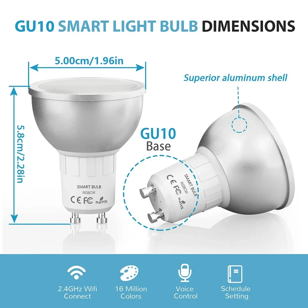 Imagem -02 - Lâmpada Led Inteligente Tuya Wi-fi Zigbee Gu10 Rgb c Mais w 5w Lâmpadas Reguláveis Spotlight de Controle de Aplicativos Suporte Alexa Google Home Alice