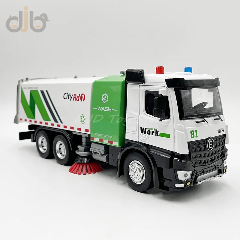 

1:32 Diecast Truck Model Toy Sanitation Garbage Cleaning Sweeper Truck Miniature Replica With Sound & Light Children Gifts