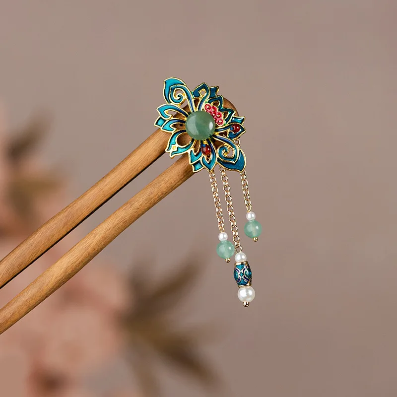 

Green sandalwood ancient style U-shaped double hairpin hairpin simple modern high-end wooden hairpin daily handmade hairpin
