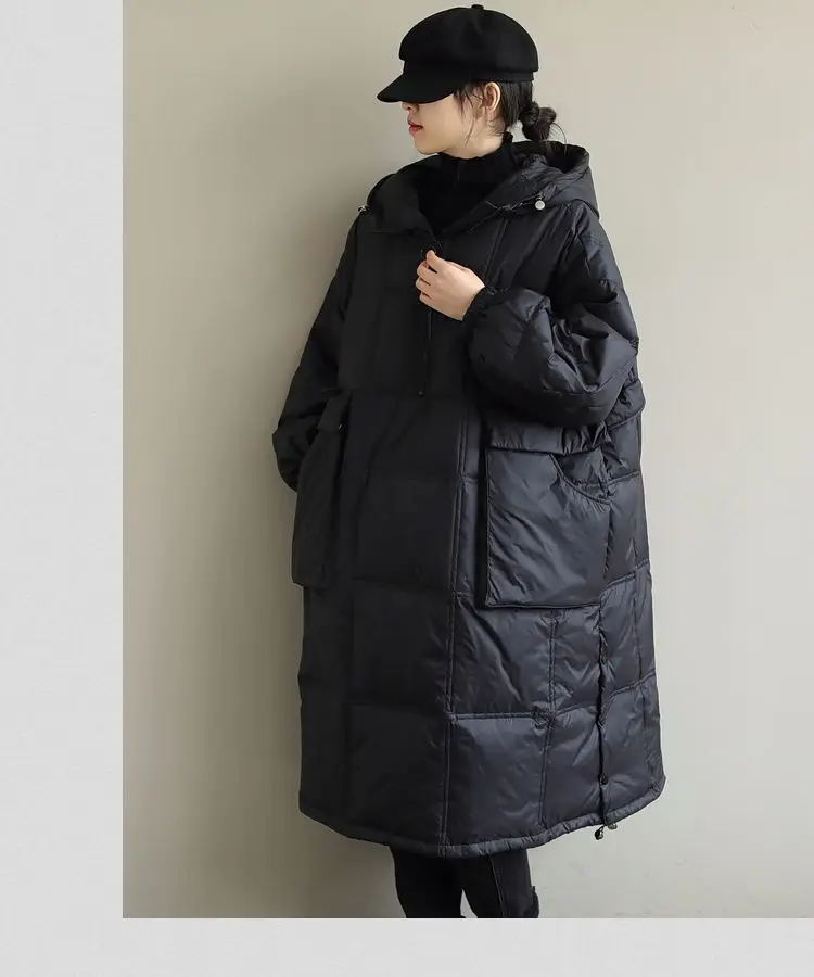 เสื้อแจ็คเก็ตผ้าฝ้ายบุขนเป็ดสำหรับผู้หญิง รุ่นใหม่ประจำฤดูใบไม้ร่วงและฤดูหนาว สไตล์เรโทร กันลม มีฮู้ด ทรงโอเวอร์ไซส์