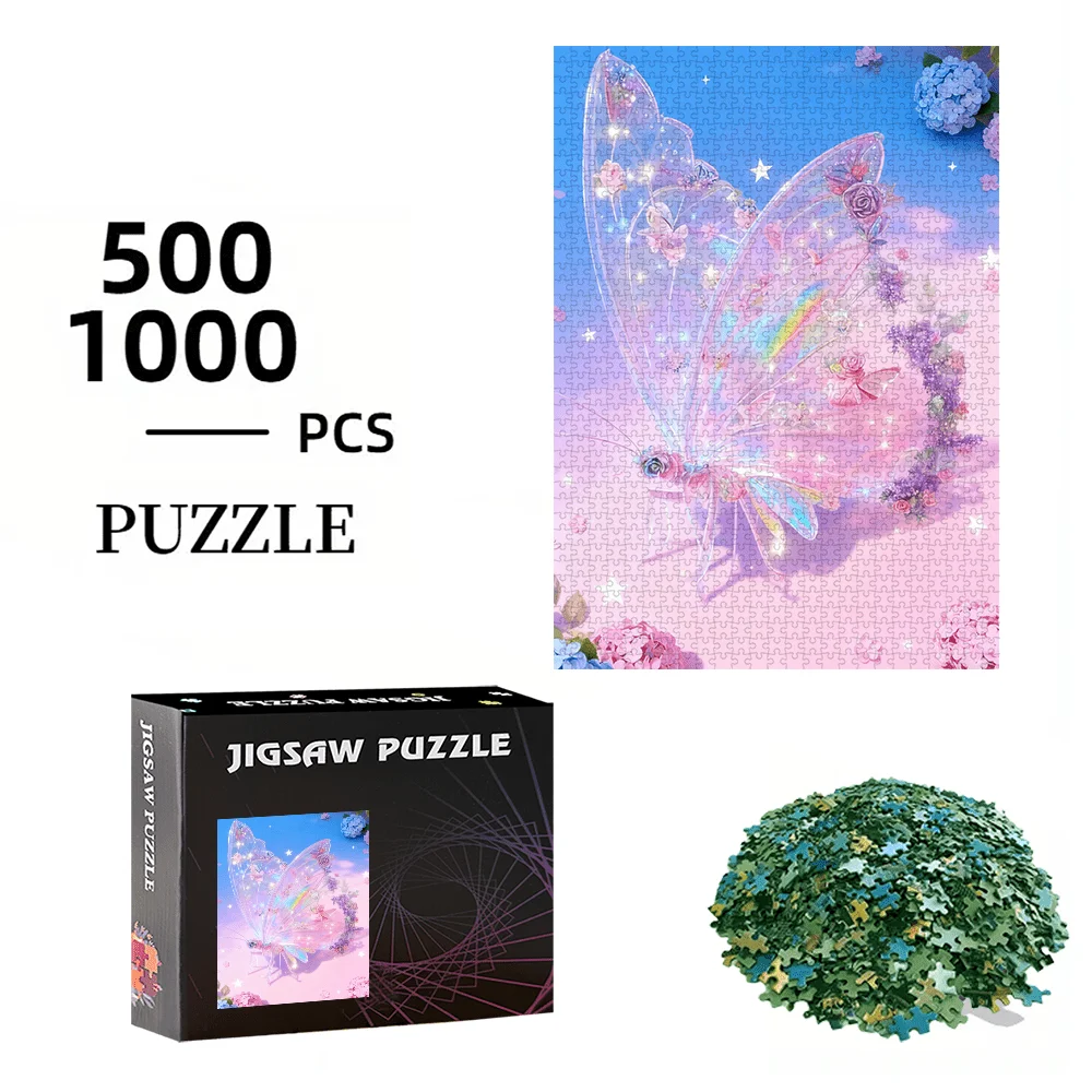 Puzzle con ali di farfalla e rose da 500 pezzi/1000 pezzi |   Puzzle portatile in cartone per compleanno, Halloween, Natale, grazie