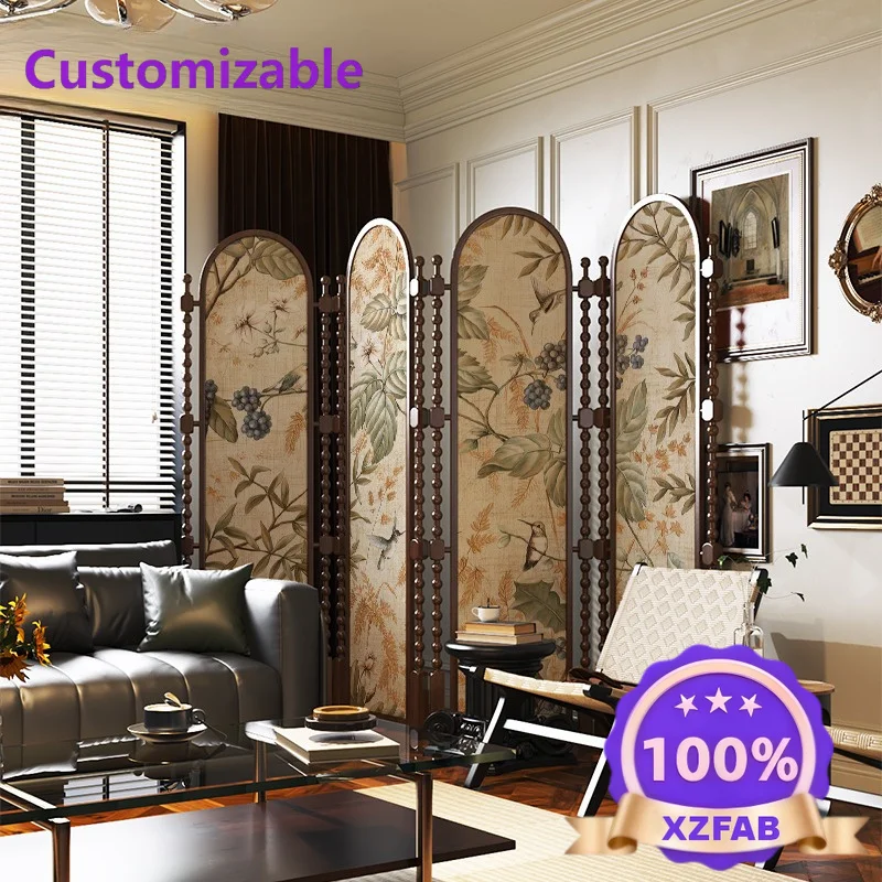 Factory Direct 2026 Medieval solid wood wind partition retro, living room sofa, bedroom dining room folding mobile