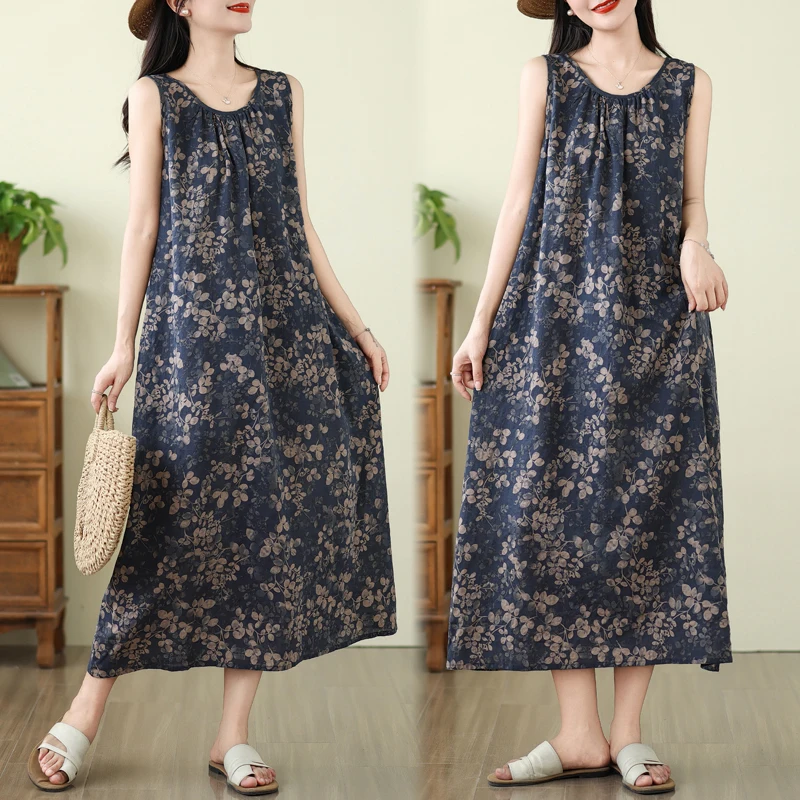 

Ретро хлопок и лен Svel ter Dr, женская летняя модная круглая длинная юбка большого размера, свободная посадка