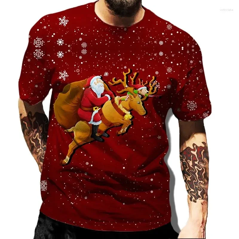 

Men's T Shirts Men' Top Merry Christmas Graphic Man Santa Claus 3D Print Tshirt Male Casual Clothes Elk Loose O-neck Tees