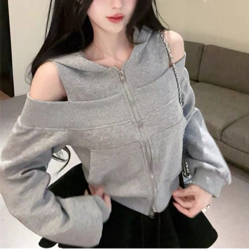 

Hooded Double Zipper Hoodie Jacket, Women's New Design Sense Short Top