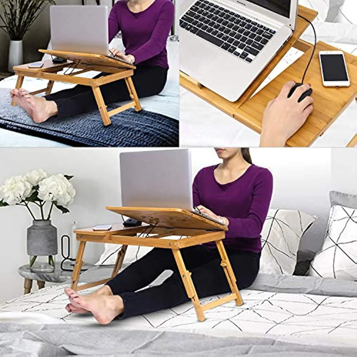 Home Folding Laptop Desk for Bed Sofa Laptop Bed Tray Table Desk Portable Lap Desk for Study and Reading Bed Top Tray Table