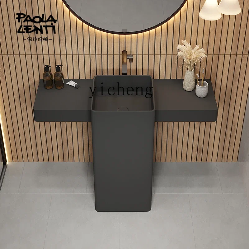ZK matte black artificial stone column basin household balcony integrated floor-to-ceiling washbasin