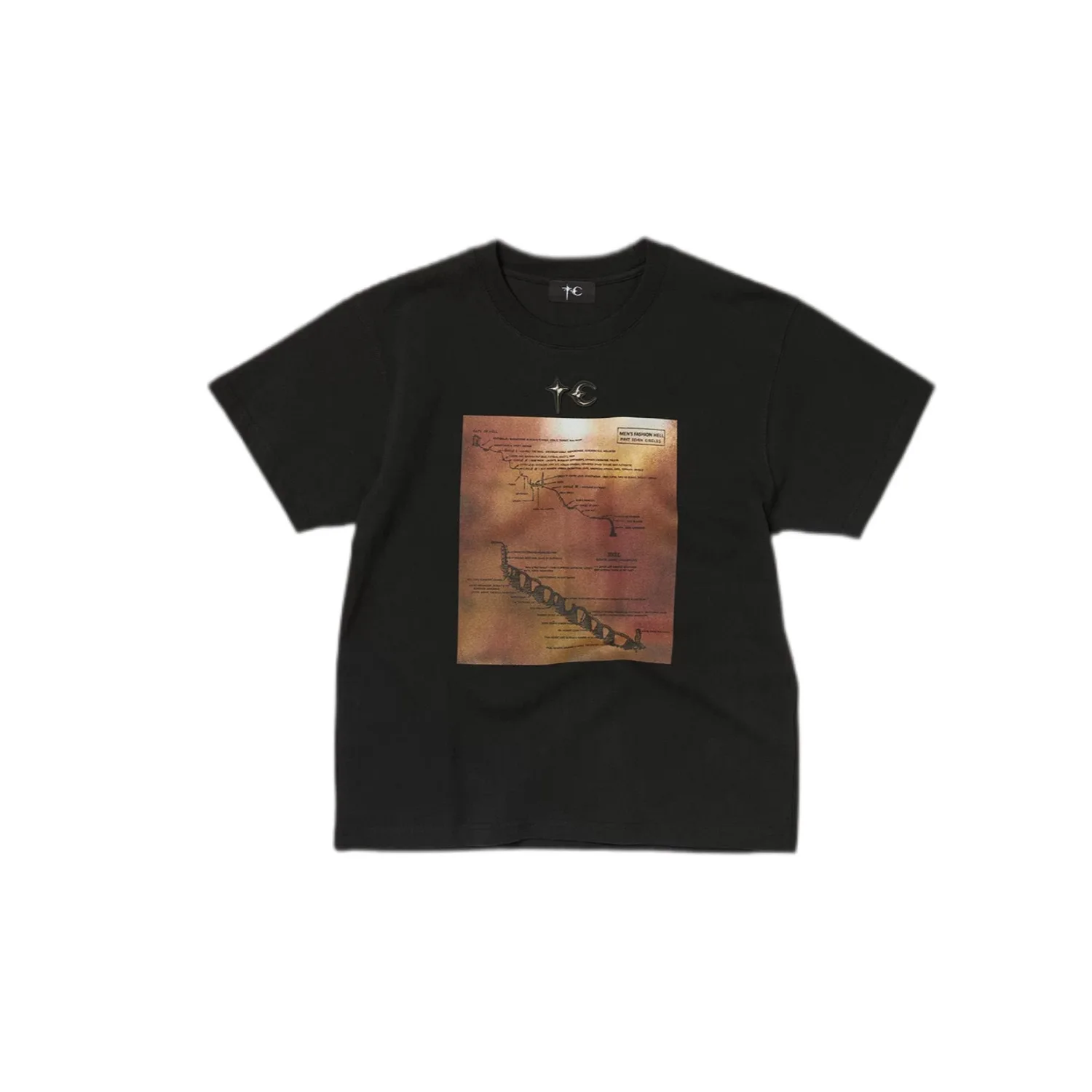 Thug Club Totem Printed Metal Star and Moon Logo Patched Loose Casual Solid-color Short-Sleeved T-shirt For Men and Women