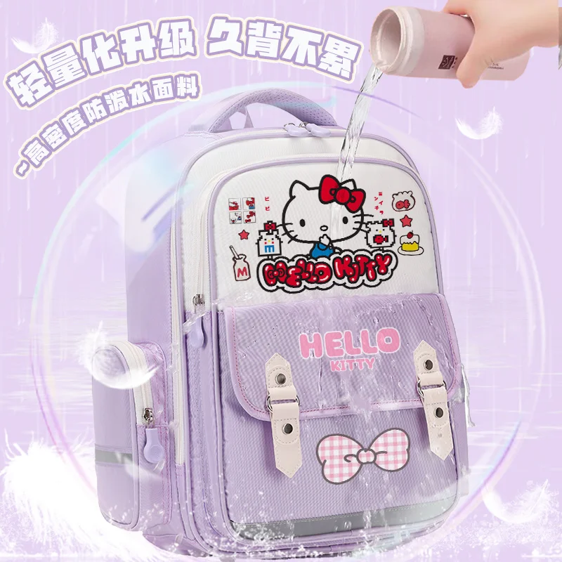 Sanrio-mochila escolar de Hello Kitty para estudiantes, almohadilla de hombro, ligera y de gran capacidad, informal, impermeable, resistente a las manchas