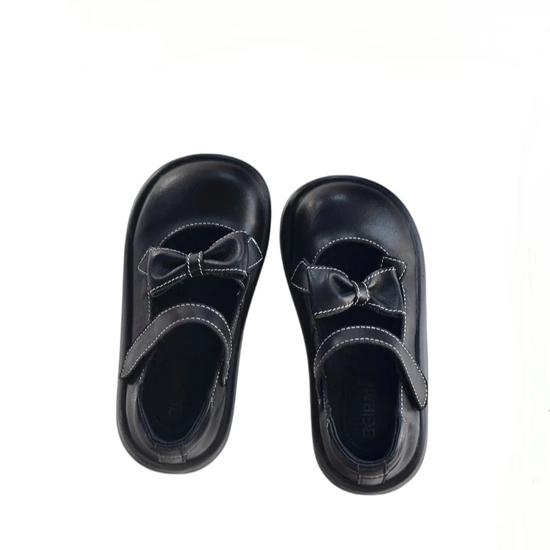 Genuine Leather Girls Leather Shoes Spring Autumn Fashion Bow Children's School Shoes High Quality Cowhide Kids Casual Shoes