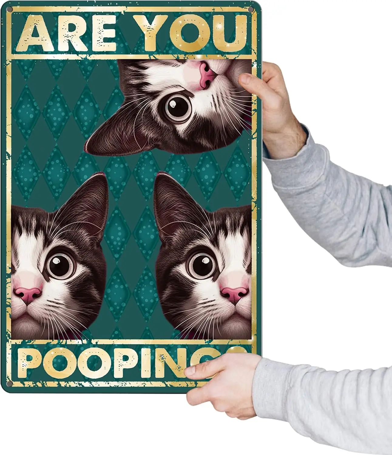 Cat Are You Pooping Sign-Funny Cat Metal Tin Signs Bathroom Wall Decor, Are You Pooping Funny Tin Signs, Great Gift for Cat Love