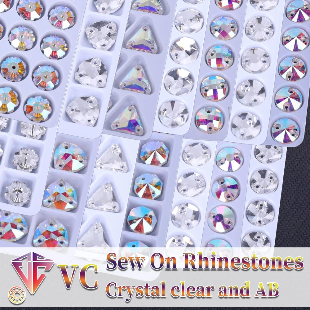Vc All Shapes  Sew On AB Rhinestone Flatback Glass Crystals for Clothing Wedding Dresses All For Decoration DIY