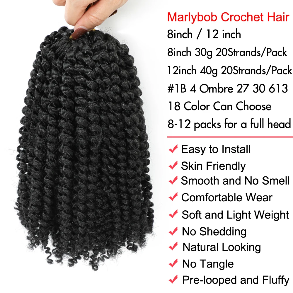 12 inch Short Marlybob Crochet Curly Brais Hair Extension Kinky Passion Twist Crochet Hair Braiding meche curly pour tresse