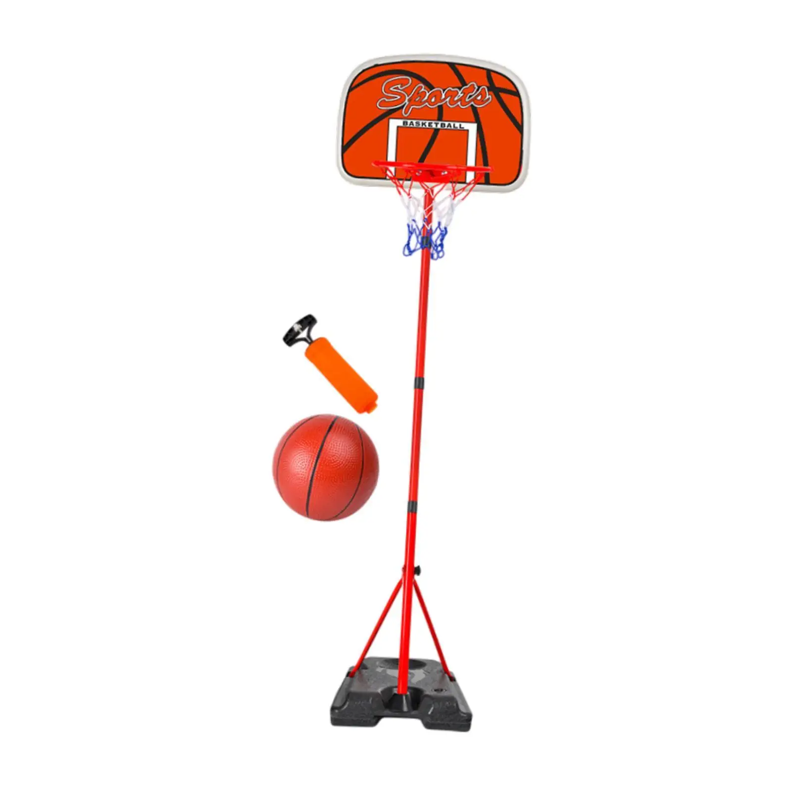 Cesta de basquete infantil com bolas, brinquedos de interação portáteis ajustáveis com bomba de ar para prática de brincar no quintal