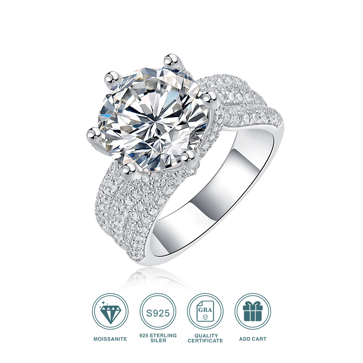 

1pc 5ct Moissanite Ring 925 Sterling Silver 18K Gold Plated Luxury Wide Band Gift Jewelry for Women Comes with GRA Certificate
