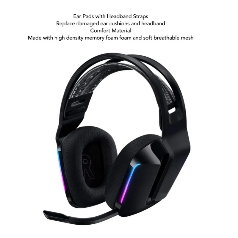 Амбушюры для гарнитуры, дышащая сетка, амбушюры из пены с эффектом памяти высокой плотности и ремнями для оголовья для G733 Wireless G335 Wired Gaming